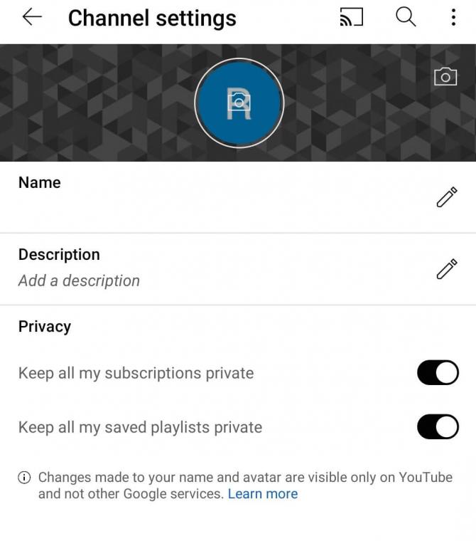 YouTube channel settings